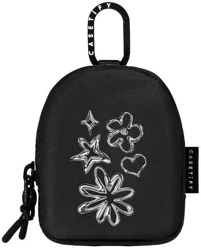 Main image of CASETiFY Earbuds Pouch - Chrome Doodles - Black