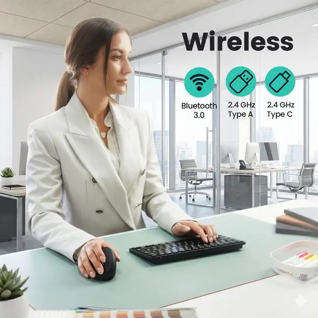 Alt view image 2 of 5 - Perixx PERIMICE-819B Bluetooth Portable Vertical Mouse - Wireless 3-in-1 Multi-Device Spec - Silent-Click - Portable Compact Size - Black - Right Handed
