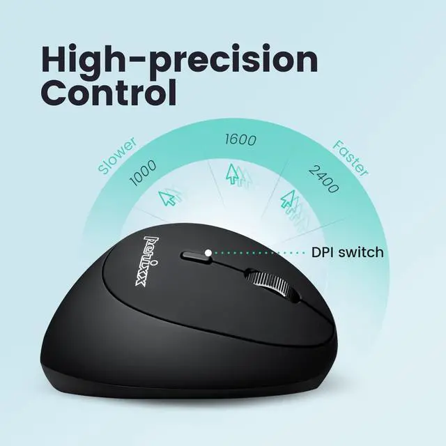 Alt view image 5 of 5 - Perixx PERIMICE-819B Bluetooth Portable Vertical Mouse - Wireless 3-in-1 Multi-Device Spec - Silent-Click - Portable Compact Size - Black - Right Handed
