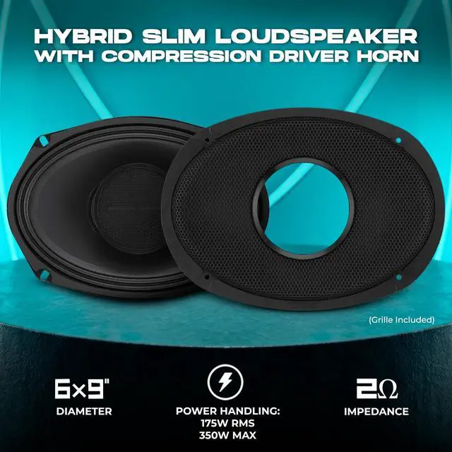Alt view image 2 of 5 - DS18 PRO-HY69.2MSL 6x9 Slim Hybrid Loudspeaker 2-Ohm ^^ 2-Way Speaker with Titanium Compression Driver ^^ IP65 Water-Resistant ^^ High Sensitivity 97dB ^^ 175W RMS
