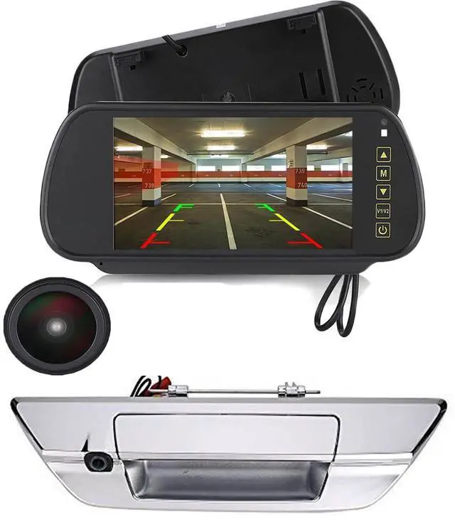 Main image of 1280 * 720 Pixels HD Car Rear View Trunk Handle Parking Camera Replacement for Toyota Hilux 8 MK8 Pickup Truck Masters OX AN120 AN130 Revo Recco/Invincible 50 2015-2019(with 7-inch Rearview Mirror)