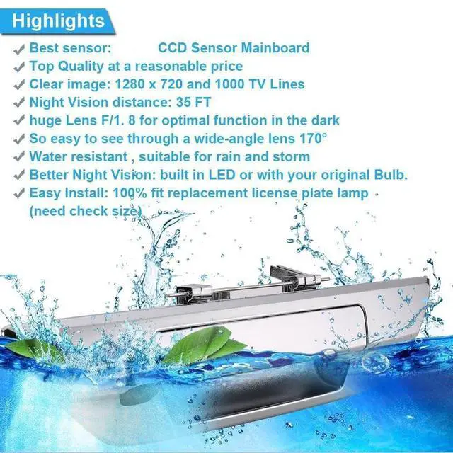 Alt view image 4 of 5 - 1280 * 720 Pixels HD Car Rear View Trunk Handle Parking Camera Replacement for Toyota Hilux 8 MK8 Pickup Truck Masters OX AN120 AN130 Revo Recco/Invincible 50 2015-2019(with 7-inch Rearview Mirror)