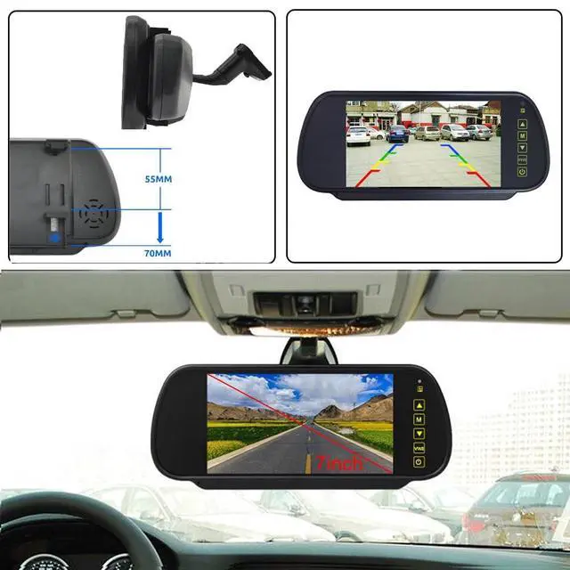 Alt view image 5 of 5 - 1280 * 720 Pixels HD Car Rear View Trunk Handle Parking Camera Replacement for Toyota Hilux 8 MK8 Pickup Truck Masters OX AN120 AN130 Revo Recco/Invincible 50 2015-2019(with 7-inch Rearview Mirror)