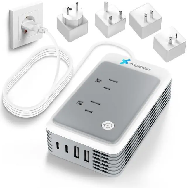 Main image of Global Voltage Converter US to Europe for Curling Iron and Hair Straighteners, Power Converter for European Travel Plug Adapter with 2 USB A & 2 USB C Ports, Compatible with 200+ Countries