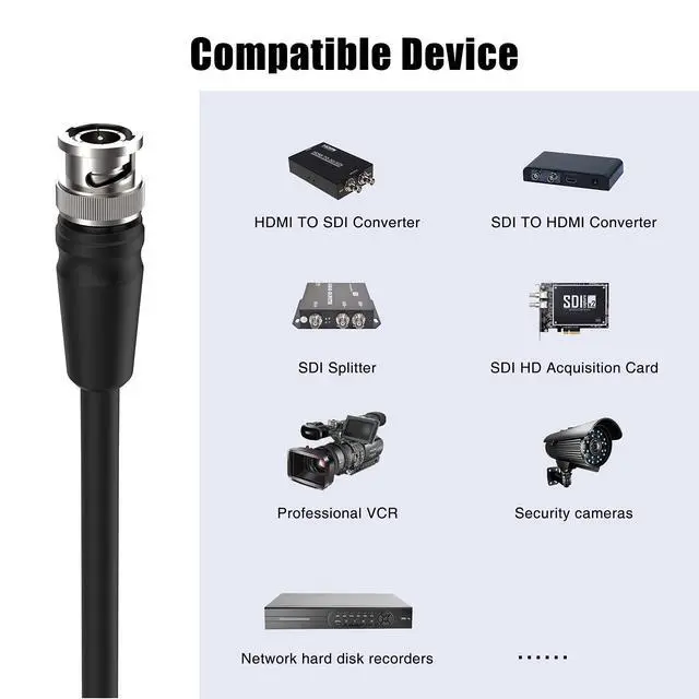 Alt view image 5 of 5 - Dbilida 4K SDI Cable 10 ft, 12G/6G/3G SDI Video Cable, 75ohm RG11 Coax BNC, Supports 4K@60Hz for Security Camera, Blackmagic Converter