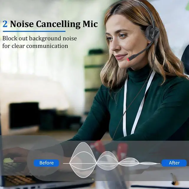 Alt view image 2 of 5 - Xintronics USB Headset with Microphone for PC, Wired USB Headphones with ENC Dual Noise Cancelling Microphone, Computer Headset for PC Laptop Mac Skype Zoom Video Meeting