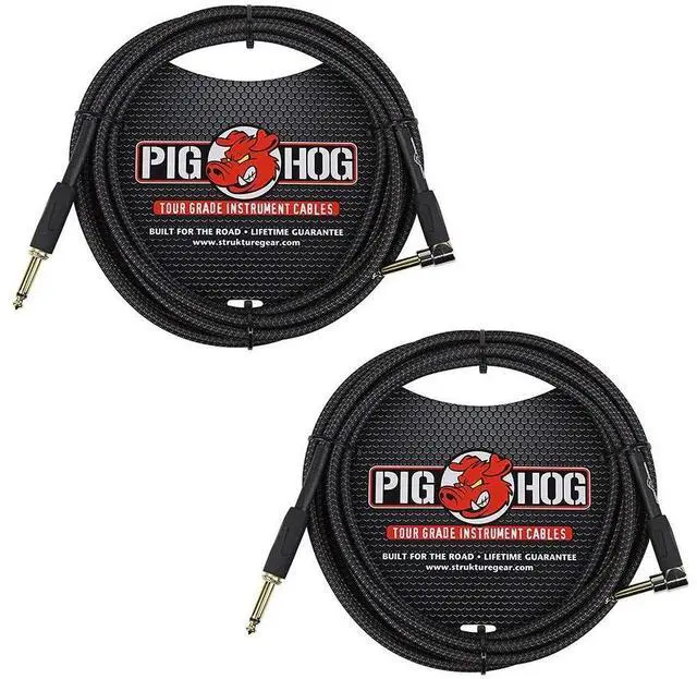 Main image of Pig Hog PCH10BKR Black Woven Instrument Cable, 10ft Right Angle (2-Pack)