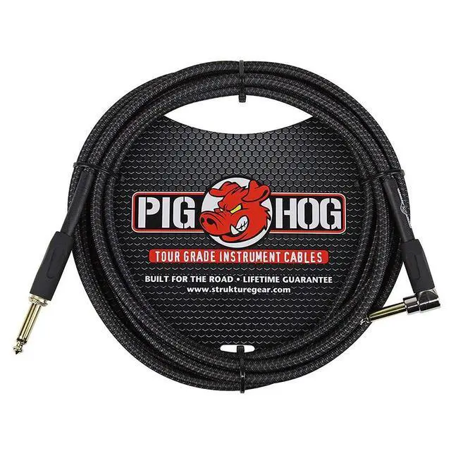 Alt view image 2 of 2 - Pig Hog PCH10BKR Black Woven Instrument Cable, 10ft Right Angle (2-Pack)