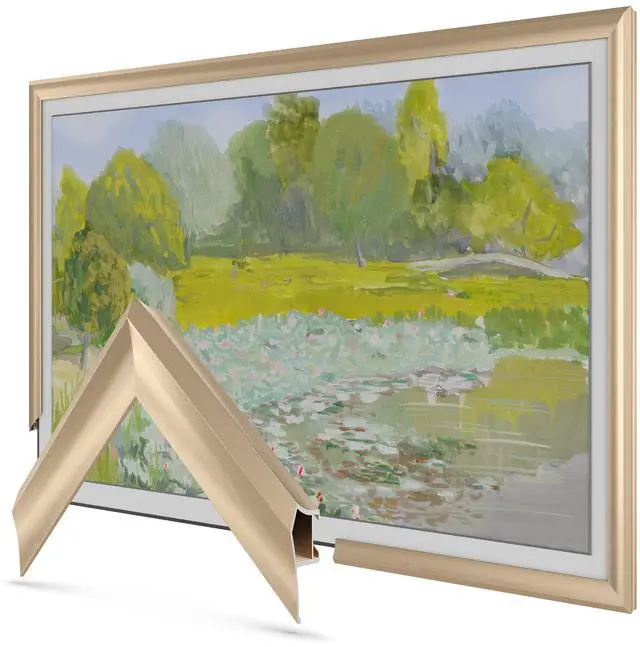 Main image of Pale Gold Prismatic 75" Alloy Deco TV Frame - Compatible ONLY with Samsung The Frame TV and Pro TVs (Fits 2021-2026, LS03A, LS03B,LS03C,LS03D,LS03FA,LS03FW)