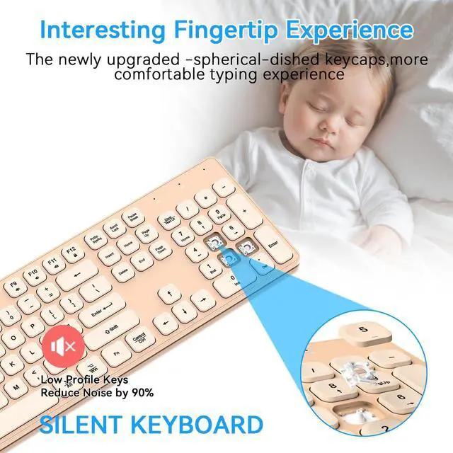 Alt view image 3 of 5 - B.FRIENDIT Rechargeable Wireless Keyboard for Mac and Windows, Ultra Slim 2.4GHz Full-Size Keyboard with Low-Profile Quiet Keys, Compatible with PC, Laptop, Windows 11/10/8/7 (Milk Tea)