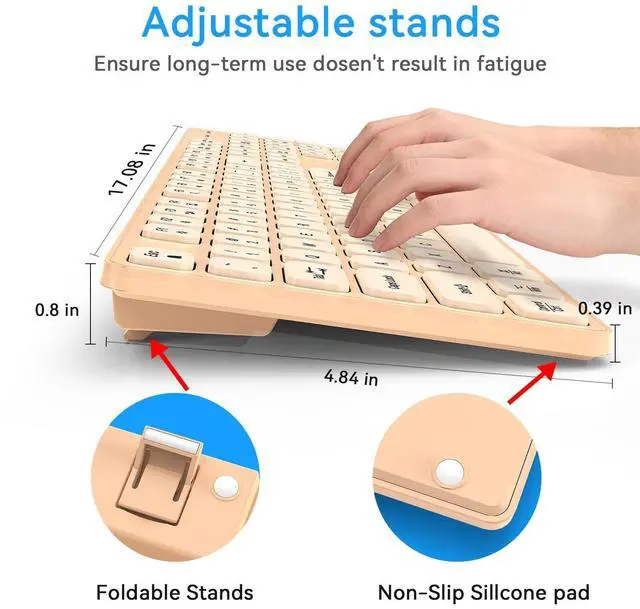 Alt view image 4 of 5 - B.FRIENDIT Rechargeable Wireless Keyboard for Mac and Windows, Ultra Slim 2.4GHz Full-Size Keyboard with Low-Profile Quiet Keys, Compatible with PC, Laptop, Windows 11/10/8/7 (Milk Tea)