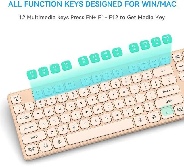 Alt view image 5 of 5 - B.FRIENDIT Rechargeable Wireless Keyboard for Mac and Windows, Ultra Slim 2.4GHz Full-Size Keyboard with Low-Profile Quiet Keys, Compatible with PC, Laptop, Windows 11/10/8/7 (Milk Tea)