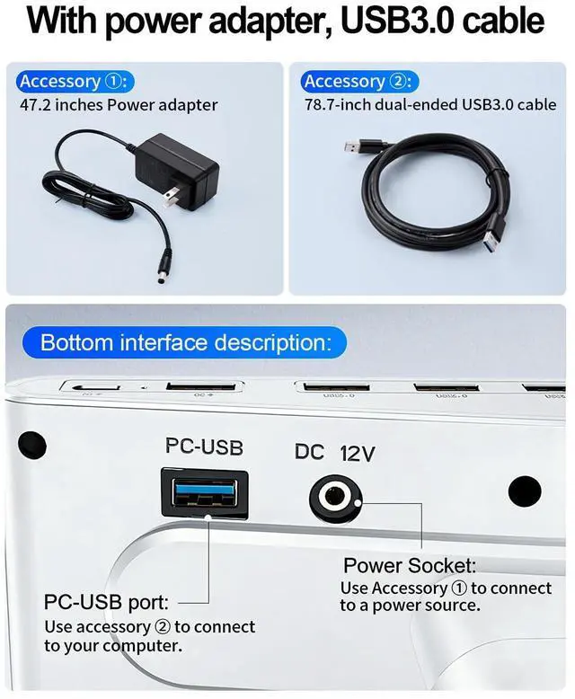 Alt view image 3 of 5 - Computer Monitor Stand Riser for Desk with Usb Hub Charging,30W/5Gbps Usb C Docking Station with Power,4.4-5.7'' Height Adjustable with Phone Holder,Monitor Stands Riser for PC,Laptop,Printer(White)