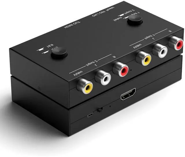 Main image of SQFOR 2 Port RCA to HDMI Converter, AV Composite to HDMI Converter Adapter, 2 AV in 1 HDMI Out, for WII N64/PS1/PS2/PS3/VHS/VCR/DVD Players, Support 16:9/4:3 720P/1080P