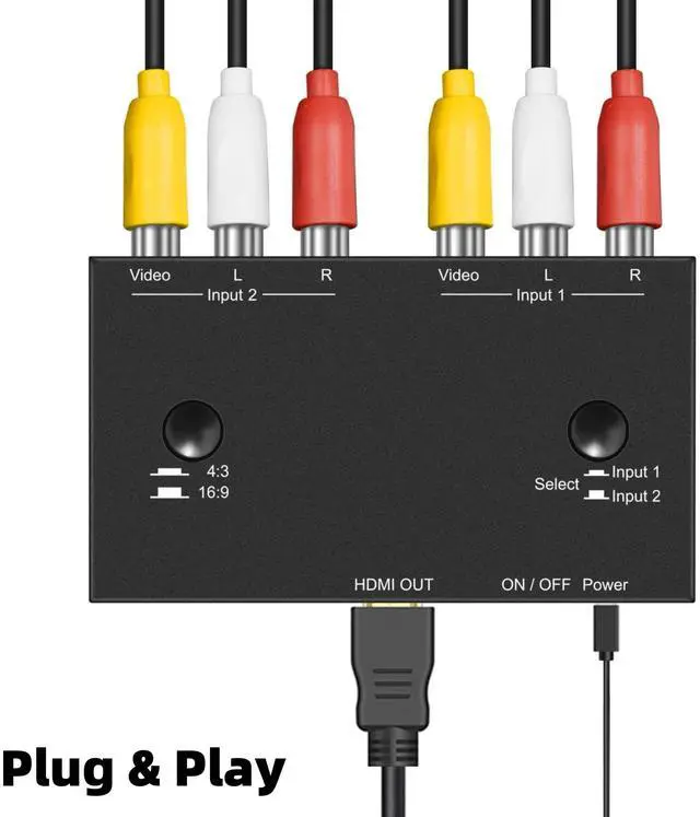 Alt view image 5 of 5 - SQFOR 2 Port RCA to HDMI Converter, AV Composite to HDMI Converter Adapter, 2 AV in 1 HDMI Out, for WII N64/PS1/PS2/PS3/VHS/VCR/DVD Players, Support 16:9/4:3 720P/1080P