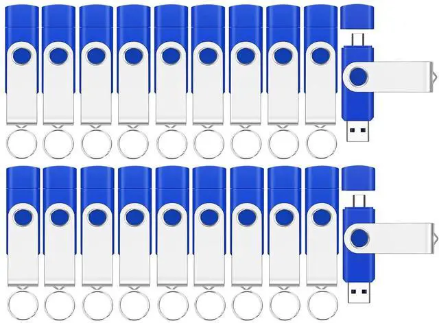 Main image of EASTBULL 20Packs of 32GB FAT32 USB2.0 & Type-C Flash Drive Bulk (Blue)
