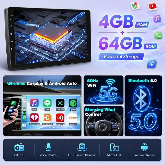 Alt view image 3 of 5 - 4+64G Car Radio for Lexus IS250 IS300 IS200 IS220 IS350 2005-2012 Wireless Carplay Android Car Stereo, 10 Inch Touschscreen with Android Auto 5G WiFi GPS Navigation AHD Backup Camera FM RDS