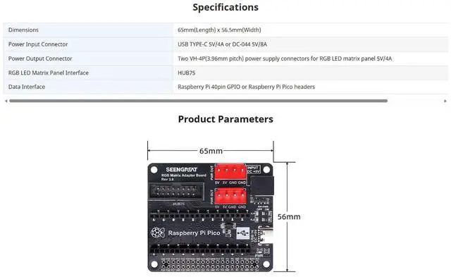 Alt view image 3 of 5 - HUB75 LED Matrix Adapter Board for Raspberry Pi/Pico, Dual Power Input