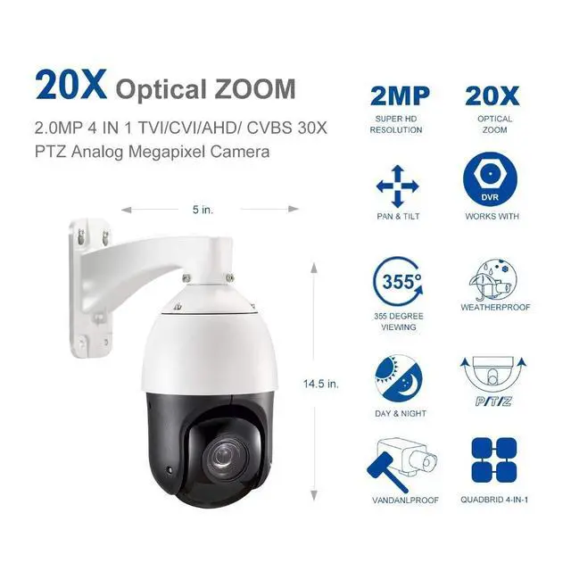 Alt view image 2 of 5 - EVERSECU 2MP Auto-Cruise PTZ Security Camera 20X Optical Zoom HD 4-in-1 TVI/AHD/CVI/CVBS Video Surveillance- Pattern Scan, Waterproof, Night Vision, Coaxial Wired High Speed Dome CCTV Camera