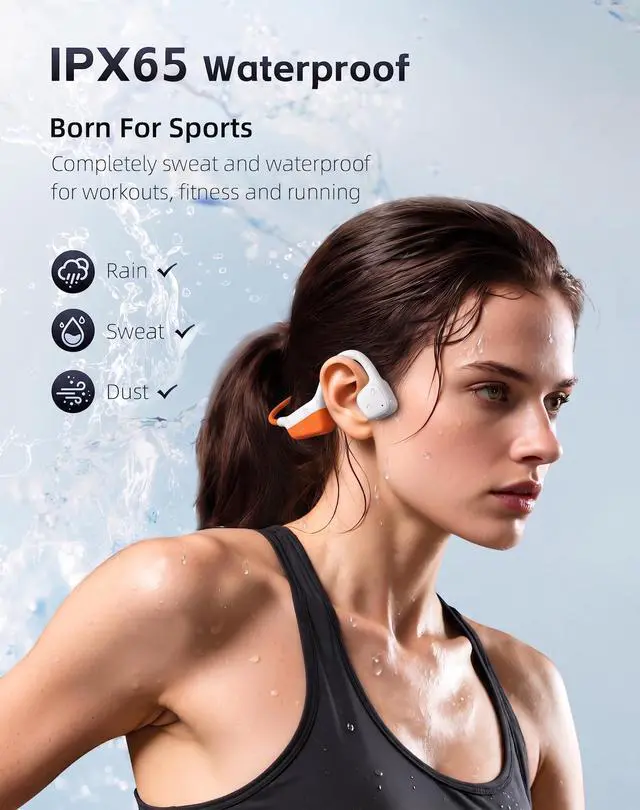 Alt view image 4 of 5 - XPAU Bone Conduction Headphones,Bluetooth 5.4 Open Ear Headset with Mic,Wireless Earphones Stereo Sound,18H Playtime, 27g Lightweight,IPX6 Sweatproof Waterproof for Running,Cycling,Workout-Oran