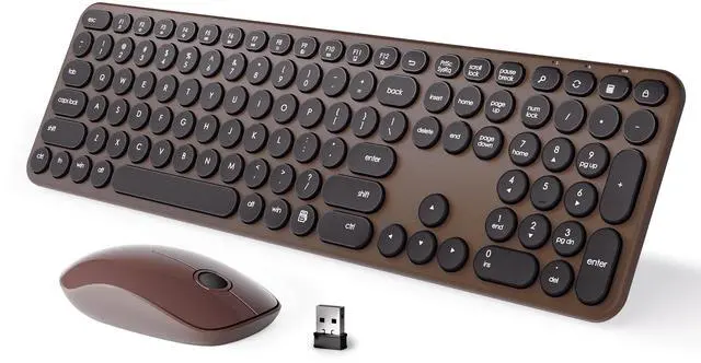 Main image of MPTOG Wireless Keyboard and Mouse Combo, Retro Round Typewriter Keys, 2.4G Silent Connection with Number Pad, Ergonomic Aesthetic Desk Set for Home Office, Laptop, PC, Mac (Black Coffee)