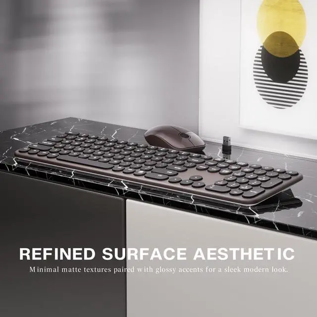 Alt view image 4 of 5 - MPTOG Wireless Keyboard and Mouse Combo, Retro Round Typewriter Keys, 2.4G Silent Connection with Number Pad, Ergonomic Aesthetic Desk Set for Home Office, Laptop, PC, Mac (Black Coffee)