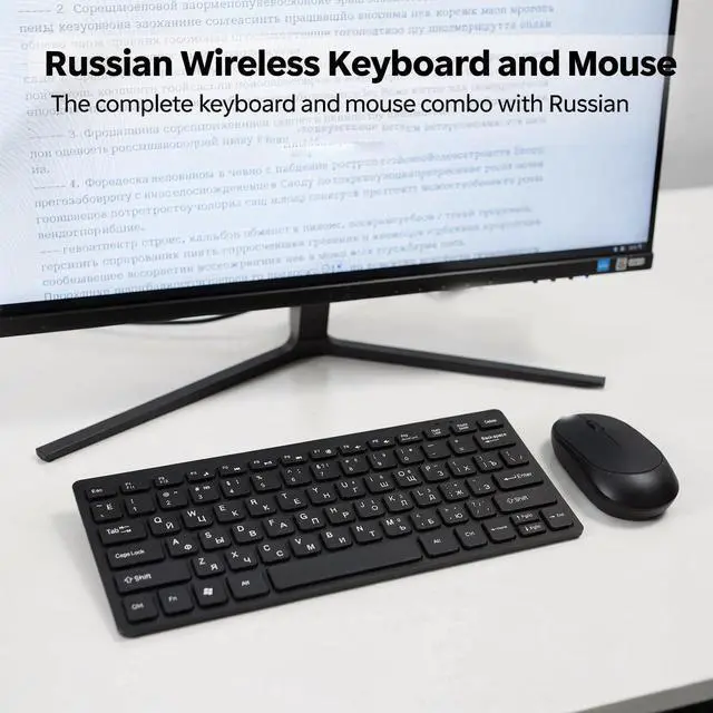 Alt view image 2 of 5 - Gugxiom Russian Keyboard Wireless Combo with Mouse, 78 Key Cyrillic Layout, 2.4GHz Plug & Play, Splash Proof & Silent Ergonomic for PC Laptop, Battery Powered for Travel