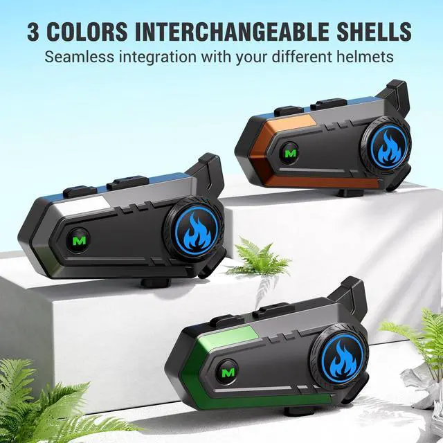 Alt view image 2 of 5 - TOUCH TWO C9 Motorcycle Helmet Bluetooth Headset, V5.4 Helmet Speakers with 2 Type Mics, 2-Way Intercom/Music Sharing/IPX6 Waterproof/Intelligent Noise for Ski/Dirtbike/Snowmobile, Helmet Accessories