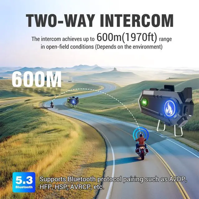 Alt view image 3 of 5 - TOUCH TWO C9 Motorcycle Helmet Bluetooth Headset, V5.4 Helmet Speakers with 2 Type Mics, 2-Way Intercom/Music Sharing/IPX6 Waterproof/Intelligent Noise for Ski/Dirtbike/Snowmobile, Helmet Accessories