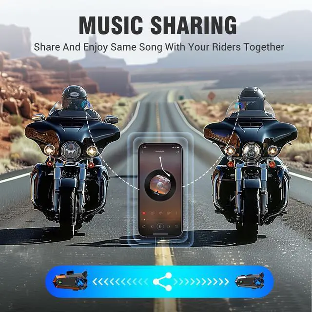 Alt view image 5 of 5 - TOUCH TWO C9 Motorcycle Helmet Bluetooth Headset, V5.4 Helmet Speakers with 2 Type Mics, 2-Way Intercom/Music Sharing/IPX6 Waterproof/Intelligent Noise for Ski/Dirtbike/Snowmobile, Helmet Accessories