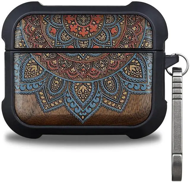 Main image of Walnut Solid Wood for AirPods Pro 3 Case (2025), Sunburst Mandala
