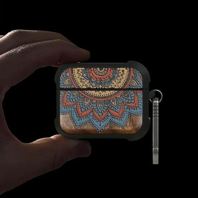 Alt view image 2 of 5 - Walnut Solid Wood for AirPods Pro 3 Case (2025), Sunburst Mandala