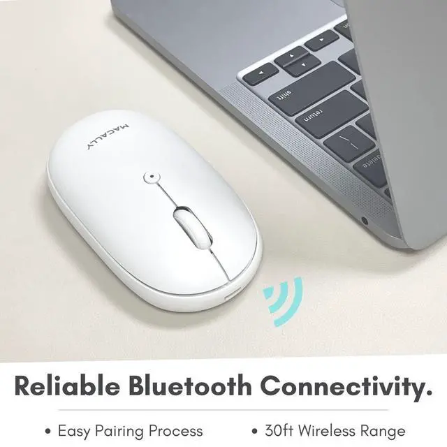 Alt view image 2 of 5 - Macally Wireless Bluetooth Mouse - Strong Connection - Quiet Wireless Mouse for MacBook Air/Pro, Mac, iMac, Apple iPad - Computer Mouse for Laptop, Windows PC Desktop - White