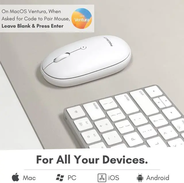 Alt view image 3 of 5 - Macally Wireless Bluetooth Mouse - Strong Connection - Quiet Wireless Mouse for MacBook Air/Pro, Mac, iMac, Apple iPad - Computer Mouse for Laptop, Windows PC Desktop - White