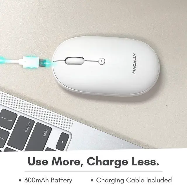 Alt view image 4 of 5 - Macally Wireless Bluetooth Mouse - Strong Connection - Quiet Wireless Mouse for MacBook Air/Pro, Mac, iMac, Apple iPad - Computer Mouse for Laptop, Windows PC Desktop - White