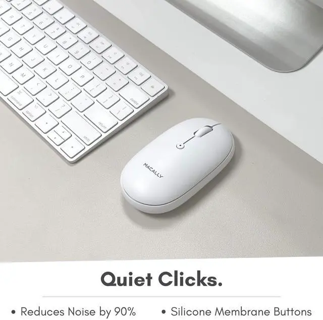 Alt view image 5 of 5 - Macally Wireless Bluetooth Mouse - Strong Connection - Quiet Wireless Mouse for MacBook Air/Pro, Mac, iMac, Apple iPad - Computer Mouse for Laptop, Windows PC Desktop - White