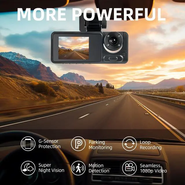 Alt view image 2 of 5 - 3 Channel Dash Cam, Dash Camera, 1080P Full UHD Car Camera Front and Rear Inside with 64GB Card,Built-in Super Night Vision,2.0'' IPS Screen,170Wide Angle,WDR, 24H Parking Mode, Loop Recording