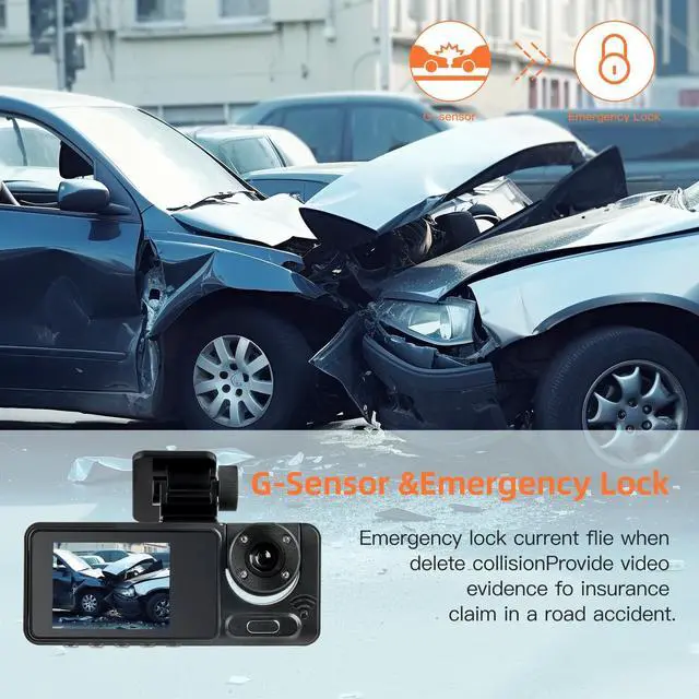 Alt view image 4 of 5 - 3 Channel Dash Cam, Dash Camera, 1080P Full UHD Car Camera Front and Rear Inside with 64GB Card,Built-in Super Night Vision,2.0'' IPS Screen,170Wide Angle,WDR, 24H Parking Mode, Loop Recording