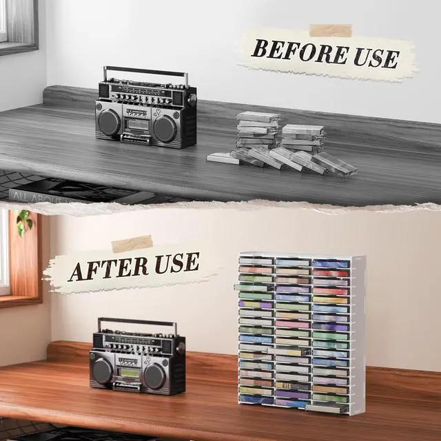Alt view image 5 of 5 - SANFURNEY Cassette Tape Storage, 2PCS Cassette Tape Storage 51 Slot Cassette Tape Storages Desktop Rack Audio Tape Organizer All 102 Slot Wall-Mounted Cassette Holder-White