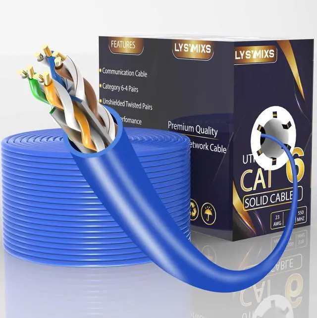 Main image of Lysymixs Cat6 Ethernet Cable 500FT Channel Test Pass, Cat6 500ft Ethernet Cable 23AWG Solid CCA, Cat6 Cable 550MHZ 10G with Easy Pull Box Blue