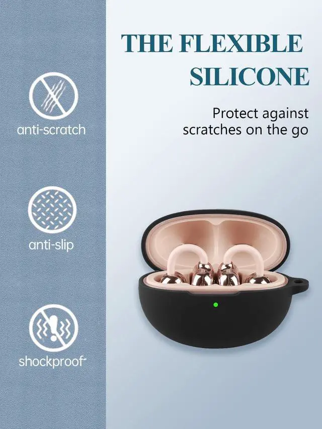 Alt view image 5 of 5 - Case for 1MORE Ear Clip S12 Clip-On Earbuds 2025 New, WUNIAK Soft Silicone Protective Portable Scratch Shock Resistant Shell with Cleaner Kit & Carabiner & Lanyard for 1MORE Ear Clip S12,Black