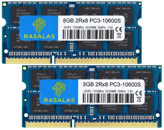 Main image of Rasalas 16GB kit (2x8GB) DDR3 1333MHz SODIMM PC3-10600 CL9 204-Pin Non-ECC Unbuffered Notebook Laptop RAM Memory Upgrade