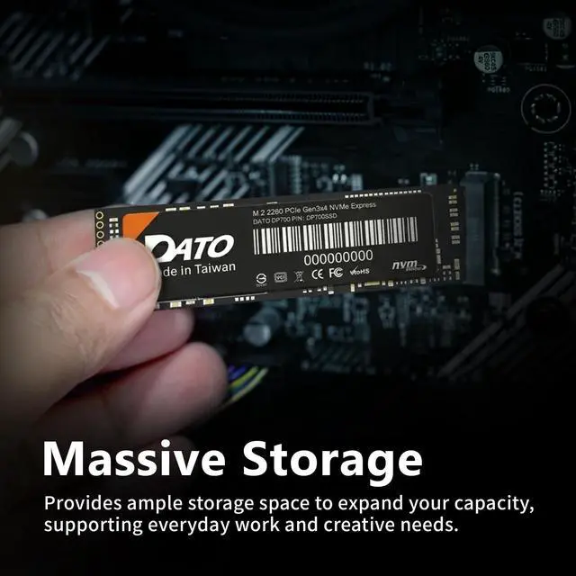Alt view image 5 of 5 - DATO 1TB SSD M.2 2280 PCIe Gen3x4 NVMe Internal Solid State Drive, Up to 2500/1700 MB/s, DP700 Series