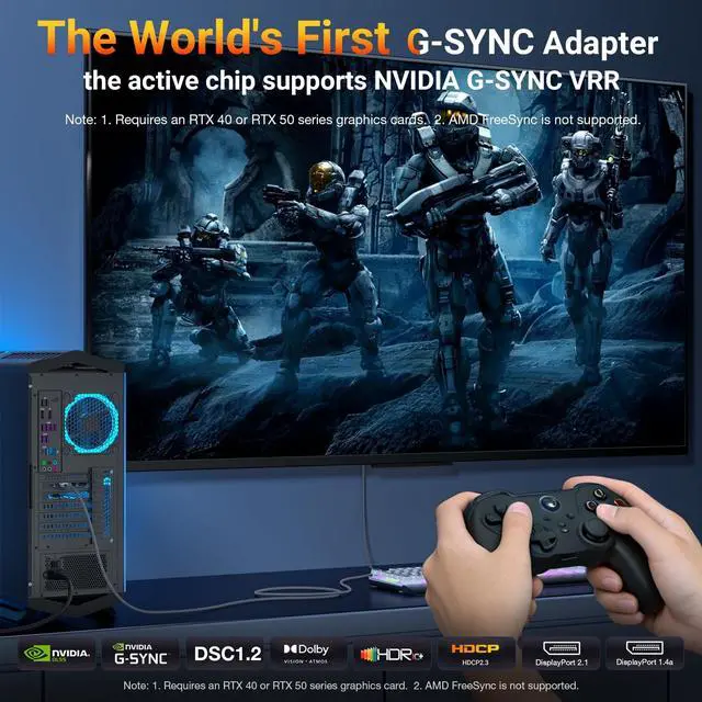 Alt view image 2 of 5 - DisplayPort to HDMI Cable 8K@60Hz 4K@240Hz/120Hz, Active DisplayPort 1.4a/2.1 to HDMI 2.1 Cable, Supports NVIDIA, VRR, G-SYNC, HDR, Dolby Vision, HDCP 2.3, DSC, RTX4090/4080, RTX5090/5080 (3.3ft)