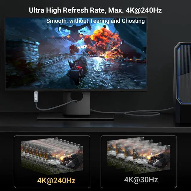 Alt view image 3 of 5 - DisplayPort to HDMI Cable 8K@60Hz 4K@240Hz/120Hz, Active DisplayPort 1.4a/2.1 to HDMI 2.1 Cable, Supports NVIDIA, VRR, G-SYNC, HDR, Dolby Vision, HDCP 2.3, DSC, RTX4090/4080, RTX5090/5080 (3.3ft)