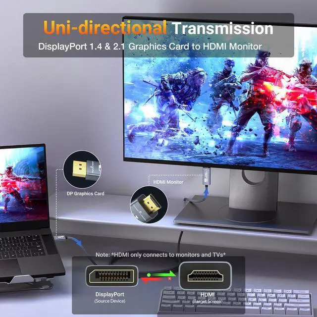 Alt view image 5 of 5 - DisplayPort to HDMI Cable 8K@60Hz 4K@240Hz/120Hz, Active DisplayPort 1.4a/2.1 to HDMI 2.1 Cable, Supports NVIDIA, VRR, G-SYNC, HDR, Dolby Vision, HDCP 2.3, DSC, RTX4090/4080, RTX5090/5080 (3.3ft)