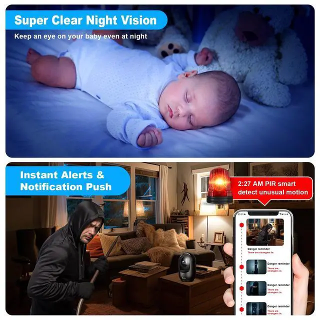 Alt view image 5 of 5 - Cloarks 2K Pan/Tilt Security Camera, WiFi Indoor Cameras for Home Security with AI Motion Detection, Pet/Dog/Baby Camera with Phone App, 2-Way Audio, 24/7, Siren, TF/Cloud StorageBlack