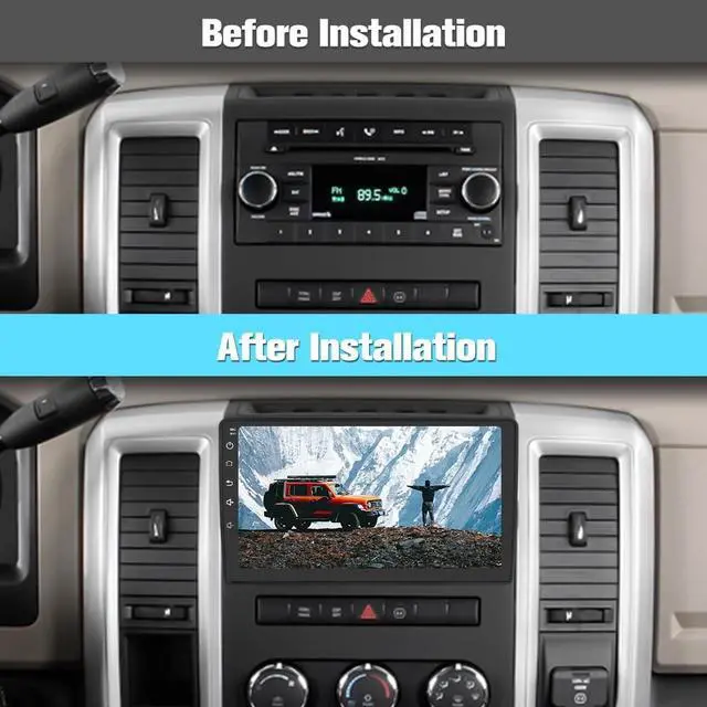 Alt view image 2 of 5 - Junsun 4GB+64GB Car Radio Stereo for Dodge RAM 1500 2500 3500 2009 2010 2011 2012 Jeep Wrangler JK 2007-2018, Android 13 Build in Wireless Carplay Android Auto WiFi Blutooth 10 inch Head Unit
