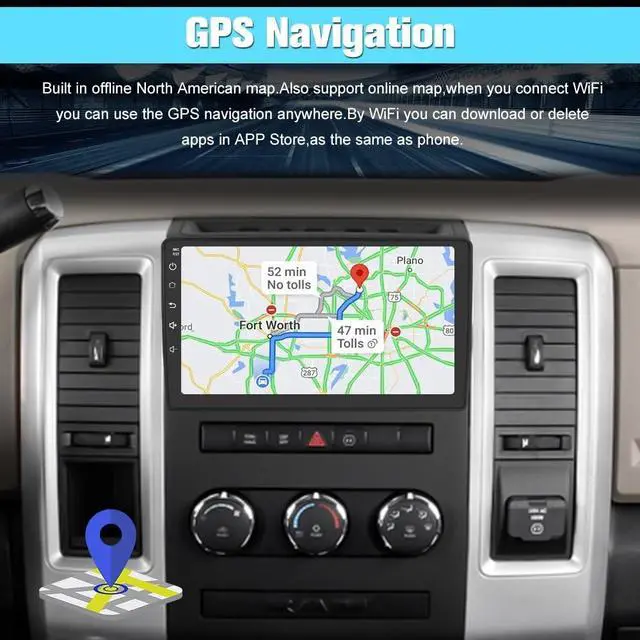 Alt view image 4 of 5 - Junsun 4GB+64GB Car Radio Stereo for Dodge RAM 1500 2500 3500 2009 2010 2011 2012 Jeep Wrangler JK 2007-2018, Android 13 Build in Wireless Carplay Android Auto WiFi Blutooth 10 inch Head Unit