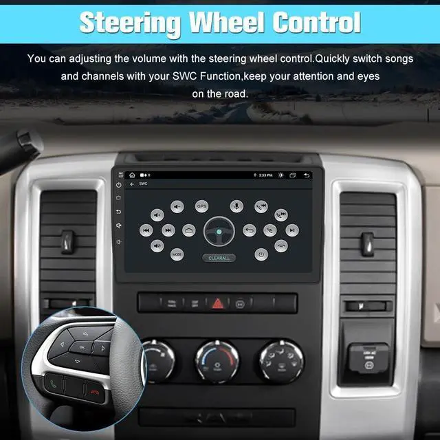 Alt view image 5 of 5 - Junsun 4GB+64GB Car Radio Stereo for Dodge RAM 1500 2500 3500 2009 2010 2011 2012 Jeep Wrangler JK 2007-2018, Android 13 Build in Wireless Carplay Android Auto WiFi Blutooth 10 inch Head Unit